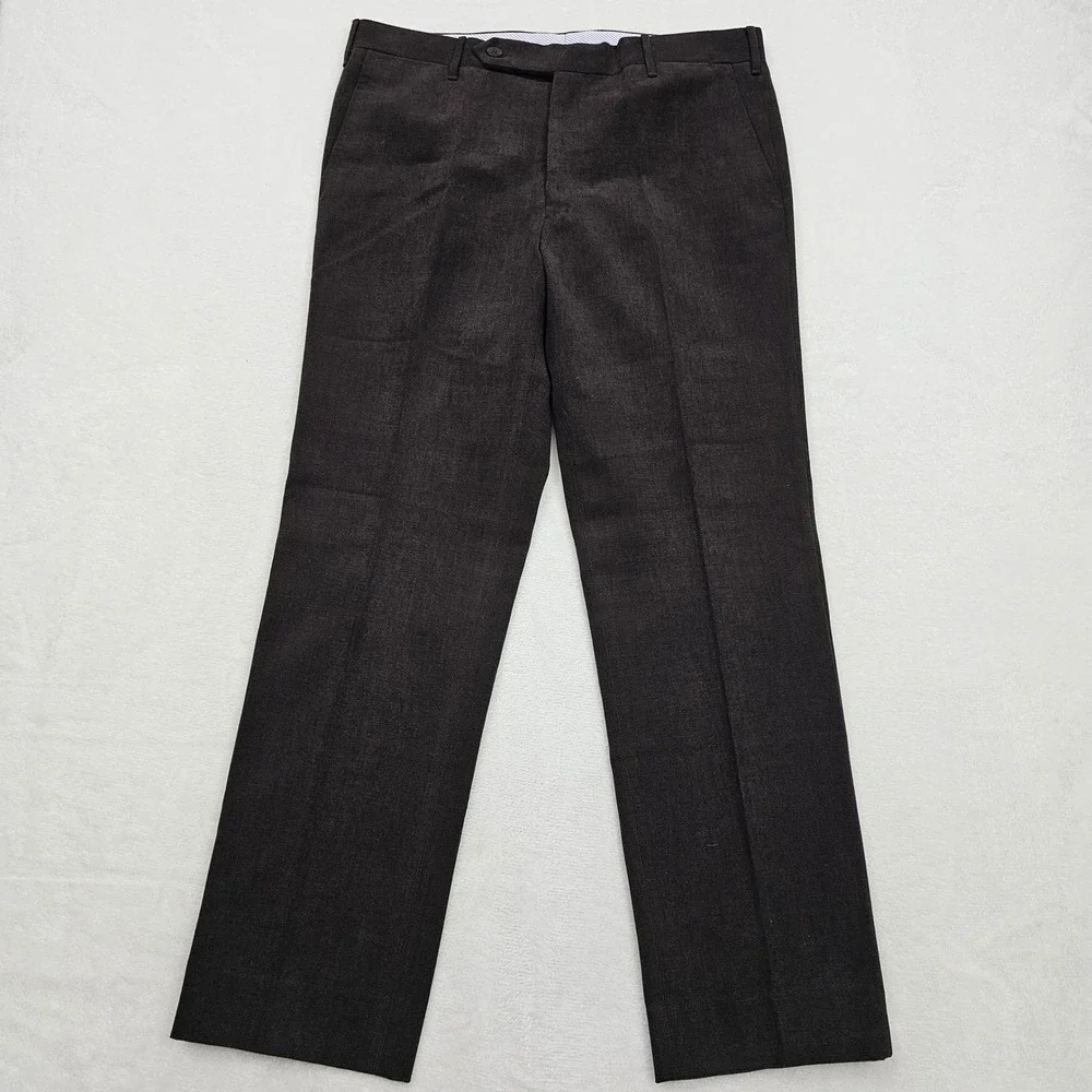 De Corato Trousers Mens 50 34x30 Dark Brown Cotton Italy Flat Front Sartorial